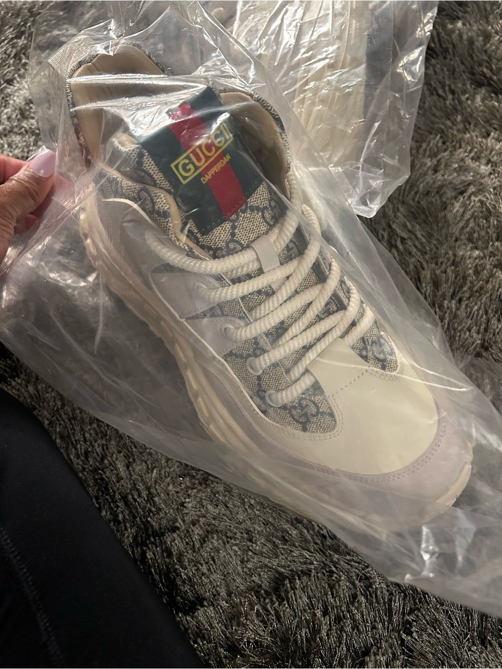 Gucci Cream/Beige Rhyton-Style Sneaker with Red & Green Web